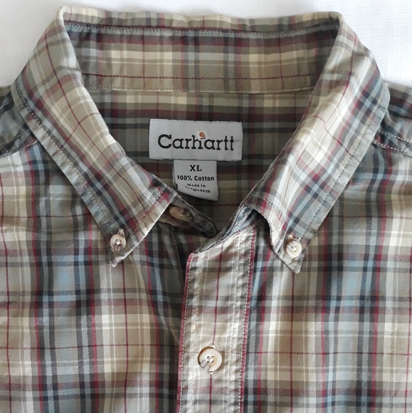 Carhartt men's button up work shirt long sleeve cotton brown plaid size XL - Picture 1 of 14
